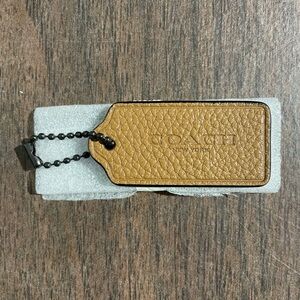 NEW Coach Light Brown Leather Replacement Purse Bag Fob Hangtag Charm w/ Chain